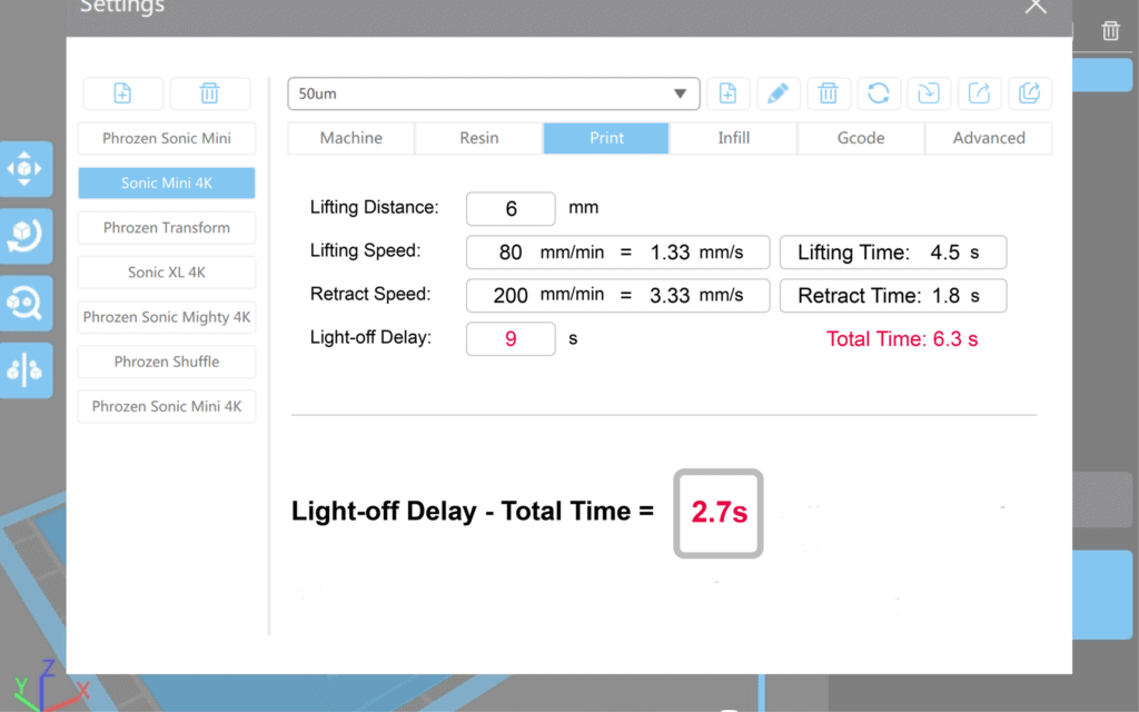 light-off delay ในโปรแกรม Chitubox ควรตั้งค่าเท่าไหร่